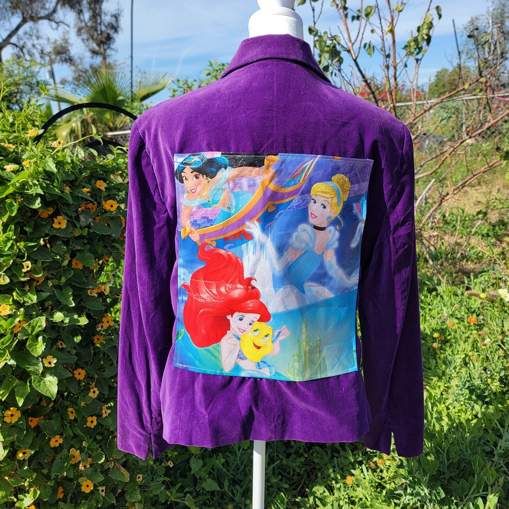 Vintage Upcycled Purple Blazer Disney Princess Back Patch Ariel Cinderella 14 L - Picture 2 of 5